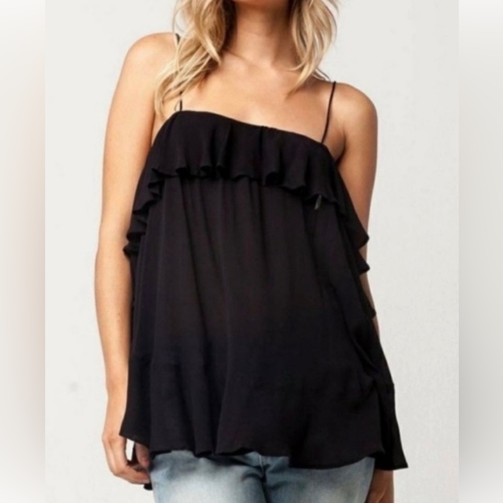 Free People Intimately Black Ruffle Top Size: Small
